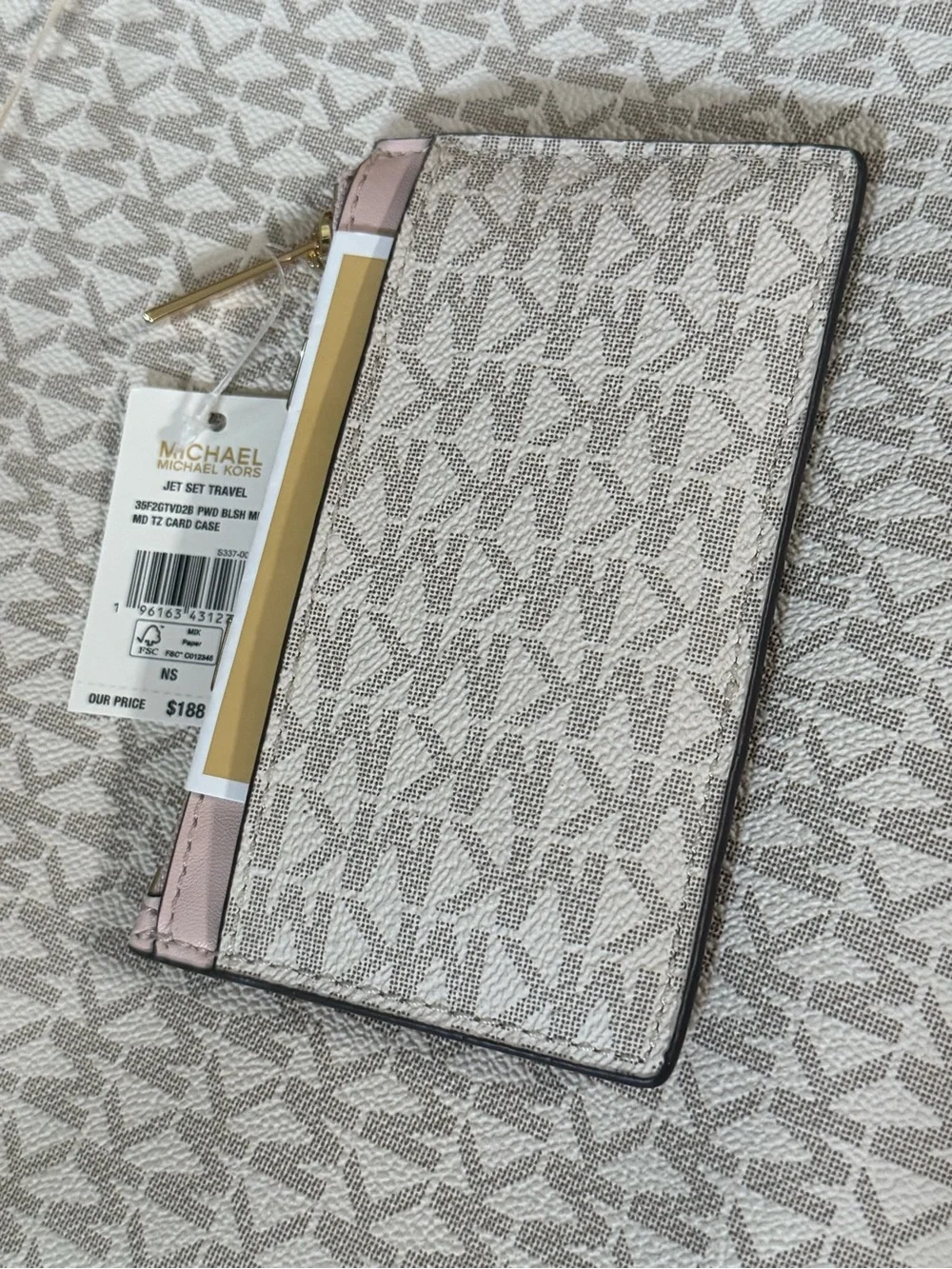 Michael Kors Blush Pink Logo Card Case with Gold Hardware